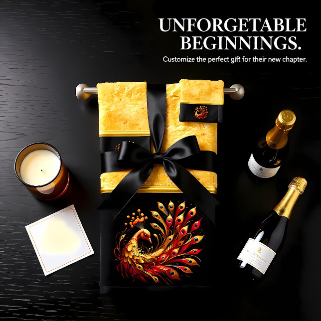 Majestic Red and Gold Peacock  Bath Towel Set (Creator Uploaded)