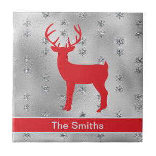 Majestic Red Reindeer Buck and Silver Stars Tile