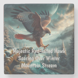 Majestic Red-Tailed Hawk Soaring Stone Coaster