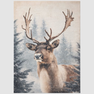 Majestic Reindeer in Snowy Forest Decoupage Tissue Paper