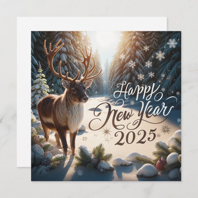 Majestic Reindeer New Year 2025 Greeting Card (Front/Back)