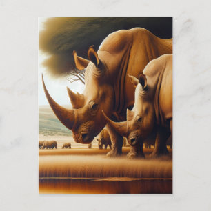 Majestic Rhinos Quenching Thirst Postcard