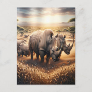 Majestic Rhinos Roaming the Field Postcard