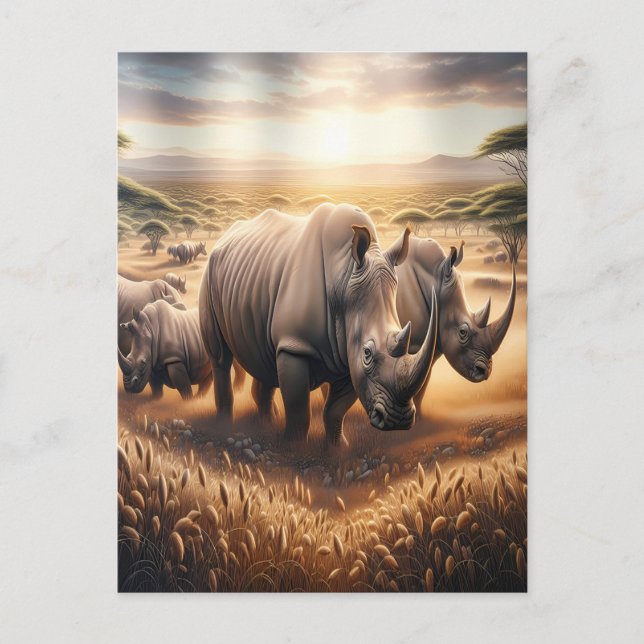 Majestic Rhinos Roaming the Field Postcard (Front)