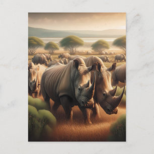 Majestic Rhinos Roaming the Fields Postcard