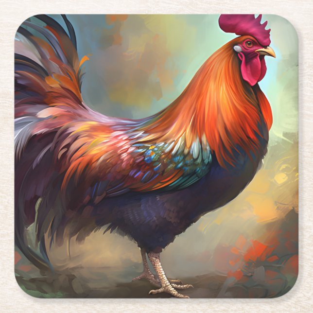 Majestic Rooster Art Paper Coaster (Front)