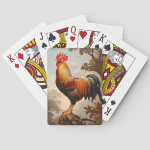Majestic Rooster Posing in a Lush Natural Forest Playing Cards