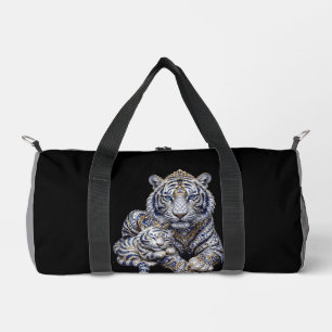Majestic Royal Jewelled White Tiger Art Duffle Bag