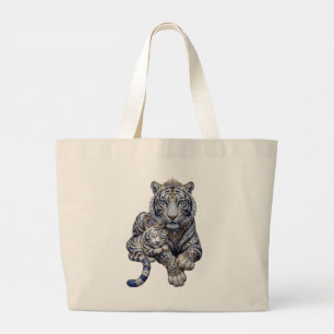 Majestic Royal Jewelled White Tiger Art Large Tote Bag