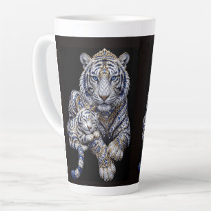 Majestic Royal Jewelled White Tiger Art Latte Mug