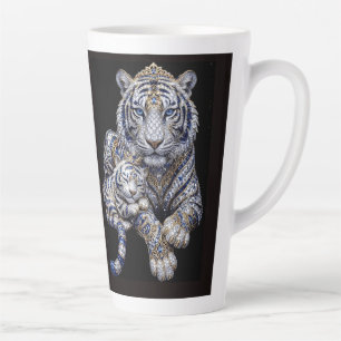 Majestic Royal Jewelled White Tiger Art Latte Mug