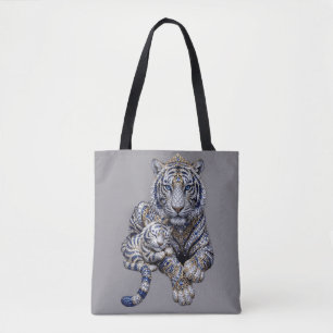 Majestic Royal Jewelled White Tiger Art Tote Bag