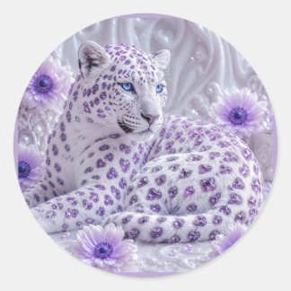 Majestic Royal Purple Jewelled Leopard Art Classic Round Sticker