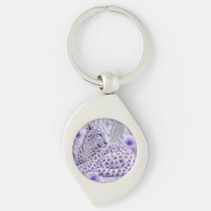 Majestic Royal Purple Jewelled Leopard Art Key Ring