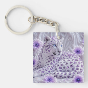 Majestic Royal Purple Jewelled Leopard Art Key Ring