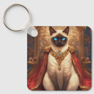 Majestic Royal Siamese Cat Portrait Key Ring