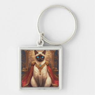 Majestic Royal Siamese Cat Portrait Key Ring