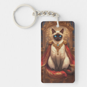 Majestic Royal Siamese Cat Portrait Key Ring