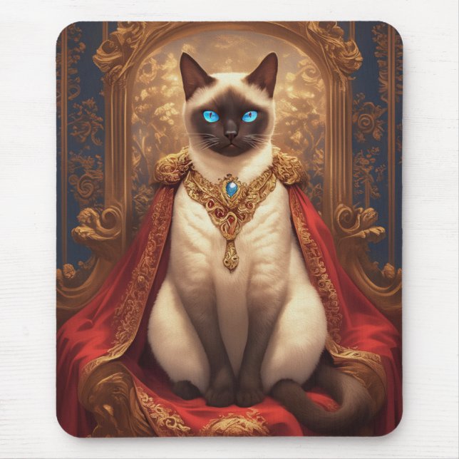 Majestic Royal Siamese Cat Portrait Mouse Mat (Front)