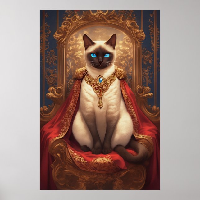 Majestic Royal Siamese Cat Portrait Poster (Front)