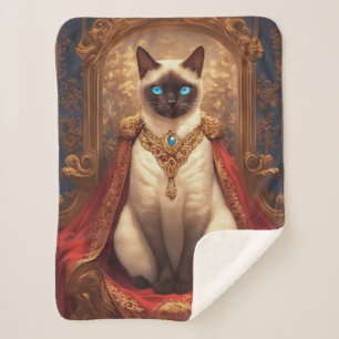 Majestic Royal Siamese Cat Portrait Sherpa Blanket