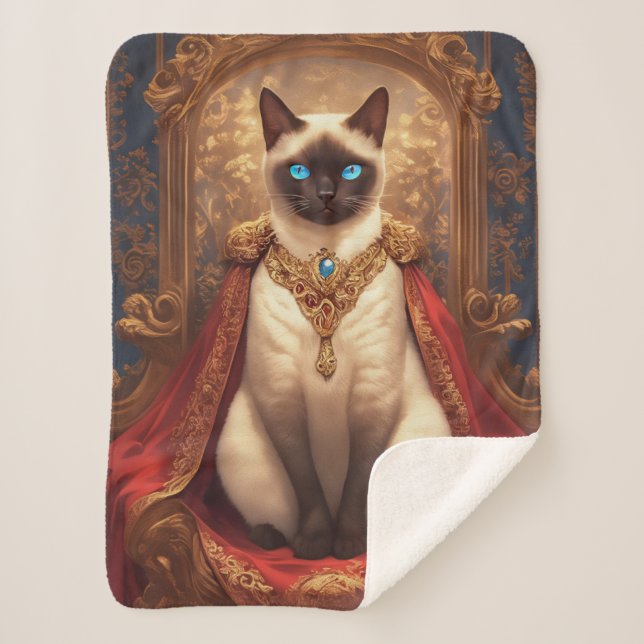 Majestic Royal Siamese Cat Portrait Sherpa Blanket (Front)