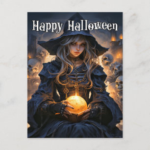 Majestic Salem Witch   Happy Halloween Postcard