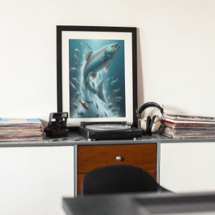 Majestic Salmon During Moonlit Dance 12x16 Poster