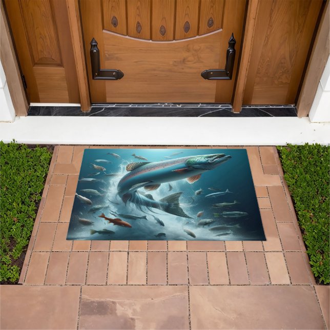 Majestic Salmon During Moonlit Dance 36x24 Doormat (Outdoor)