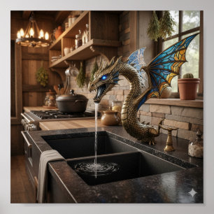 Majestic Sea Serpent Faucet - Ornate Dragon Sculpt Poster
