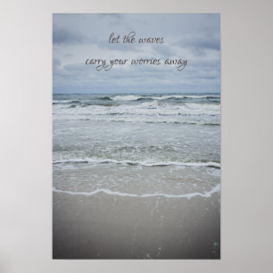 Majestic sea with waves under stormy skies poster