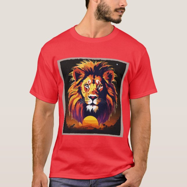"Majestic Shadows: Silhouette Lion Design" T-Shirt (Front)