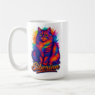 Majestic Siberian Cat Pop Art – Vibrant Rainbow Coffee Mug