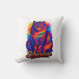 Majestic Siberian Cat Pop Art – Vibrant Rainbow Cushion