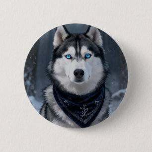Majestic Siberian Husky Blue Eyes Winter Snow Acce 6 Cm Round Badge