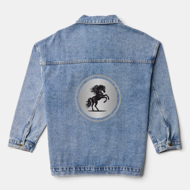 Majestic Silver Bucking Horse Denim Jacket (Back)