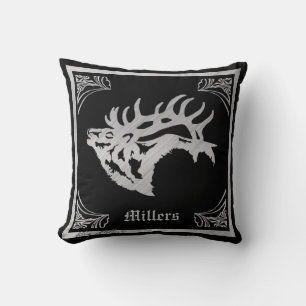 Majestic SILVER Bull Elk Silhouette Cushion