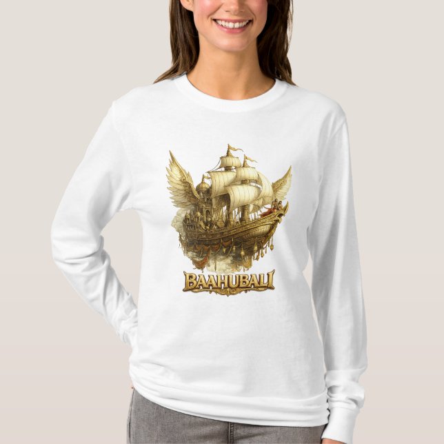 Majestic Sky Ship Fantasy Art Long Sleeve Tee (Front)
