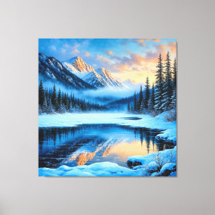 Majestic Snow-Covered Mountains Reflecting Canvas Print