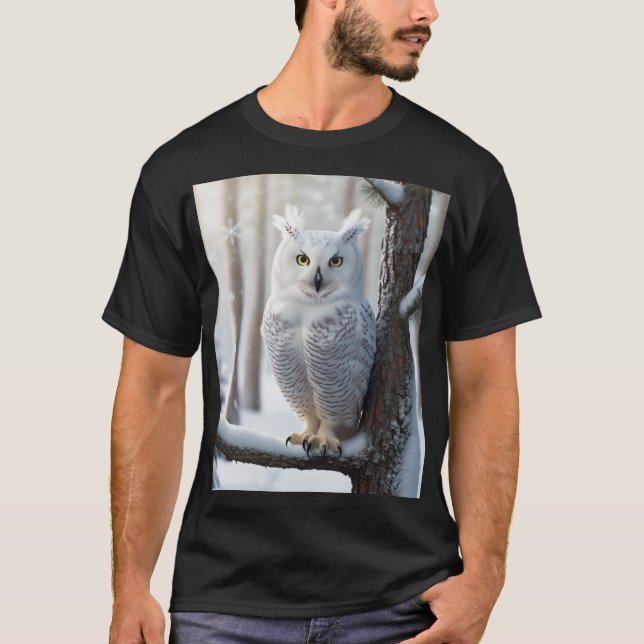 Majestic Snow Owl in a Winter Forest T-Shirt (Front)