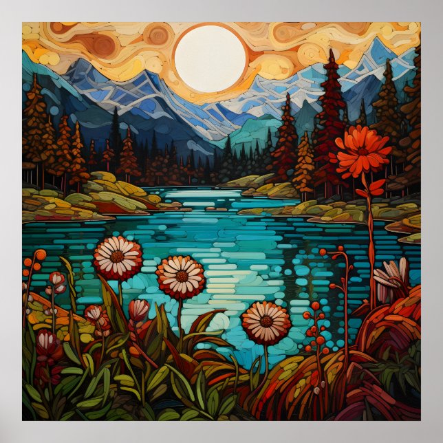 Majestic Snow Peaks and Pristine Alpine Waterscape Poster (Front)