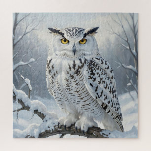 Majestic Snowy Owl Winter Scene Jigsaw Puzzle
