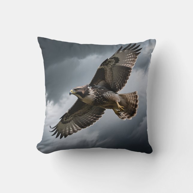 Majestic Soaring Hawk Storm Clouds Cushion (Front)