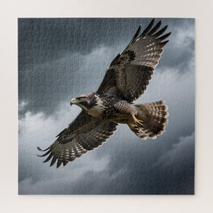 Majestic Soaring Hawk Storm Clouds Jigsaw Puzzle