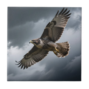 Majestic Soaring Hawk Storm Clouds Tile