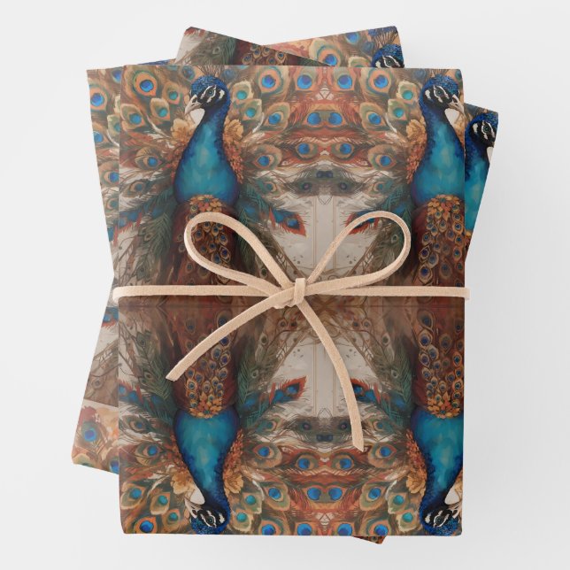 Majestic Splendour The Boho Peacock Wrapping Paper (In situ)