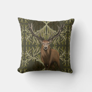 Majestic Stag Abstract Green Forest  Cushion