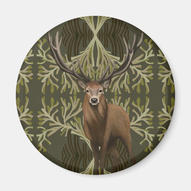 Majestic Stag Abstract Green Forest  Magnet (Front)