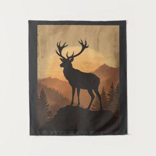 Majestic Stag Deer Silhouette at Sunset Tapestry