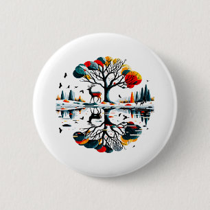 Majestic Stag in Snowy Winter Forest 6 Cm Round Badge